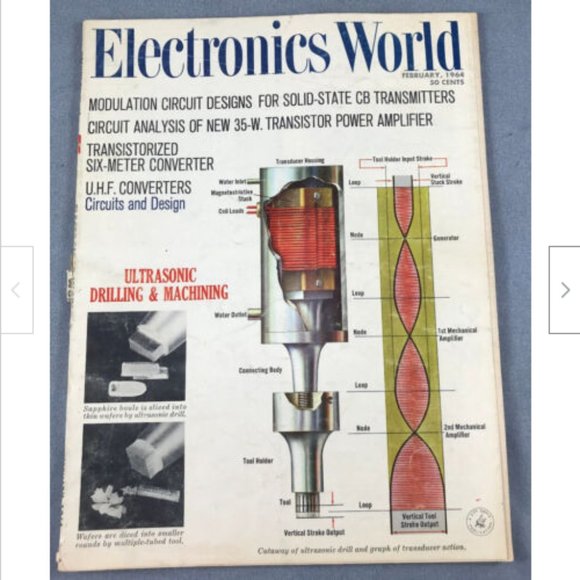 Electronics World Magazine Feb 1964 Ultrasonic Drilling Machining* UHF Converter - Picture 1 of 5